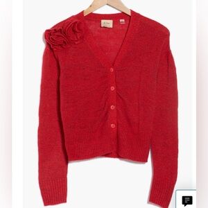 Elie Tahari Red Sweater with Floral Detail NWT